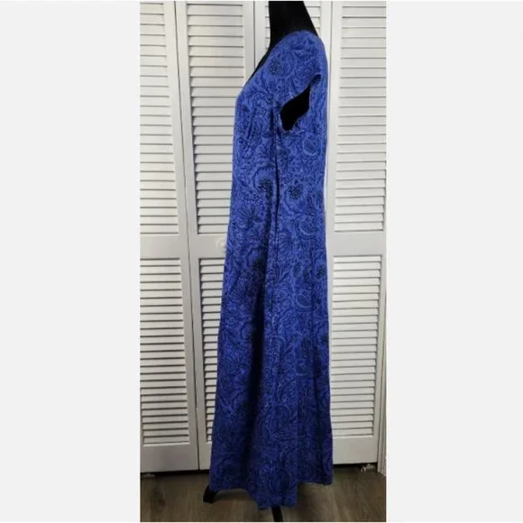 J.Jill Maxi Dress Small Blue Short Sleeve 100% Linen NWT Pockets $129 Retail - Picture 3 of 7
